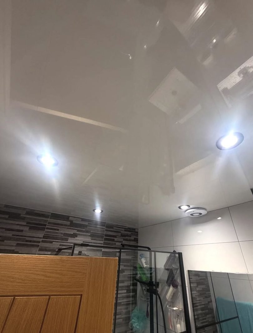 Bathroom ceiling with downlights and extractor fan