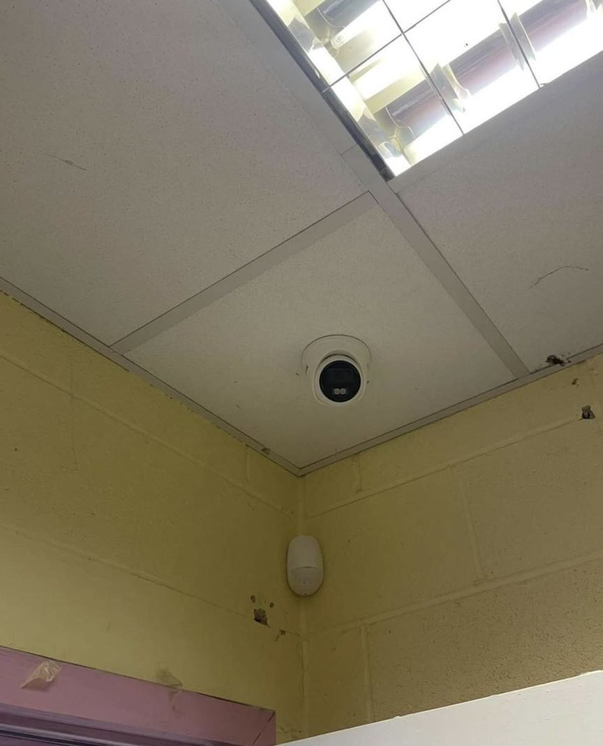 Dome CCTV camera in a ceiling corner
